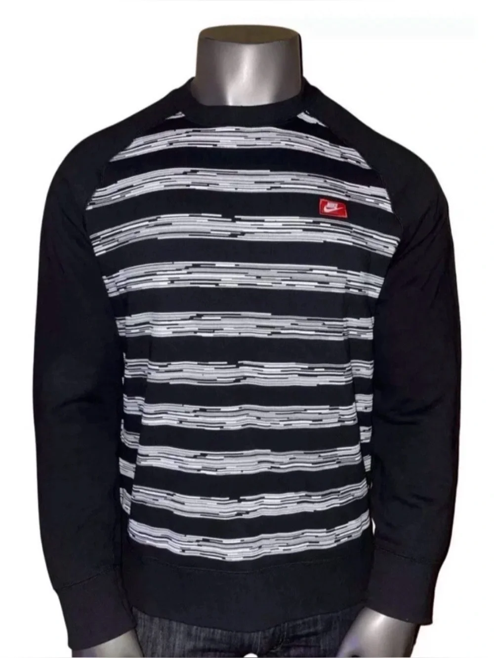 Nike Crew Static Speed Stripe Black & White Crewneck Pullover Sweater Size Mediu